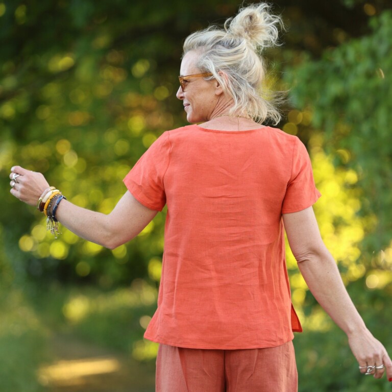 Quintessence - Blouse Emeline en lin orange crépuscule – 3XL