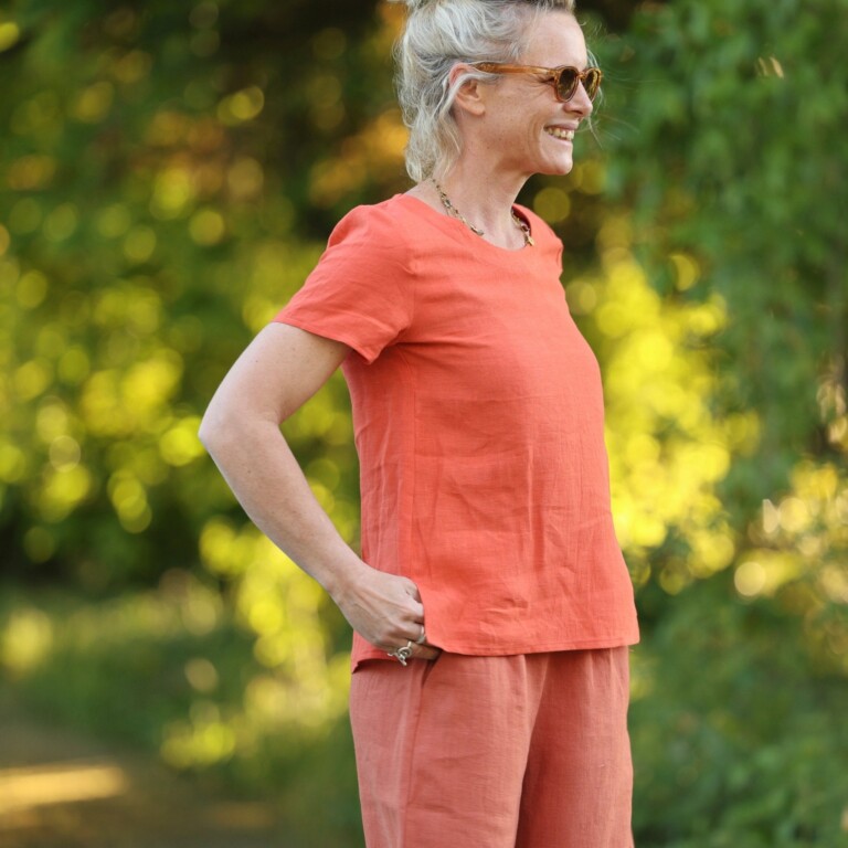 Quintessence - Blouse Emeline en lin orange crépuscule – 3XL