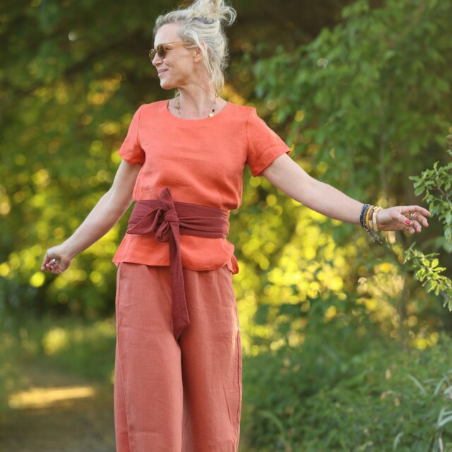 Quintessence - Blouse Emeline en lin orange crépuscule – S