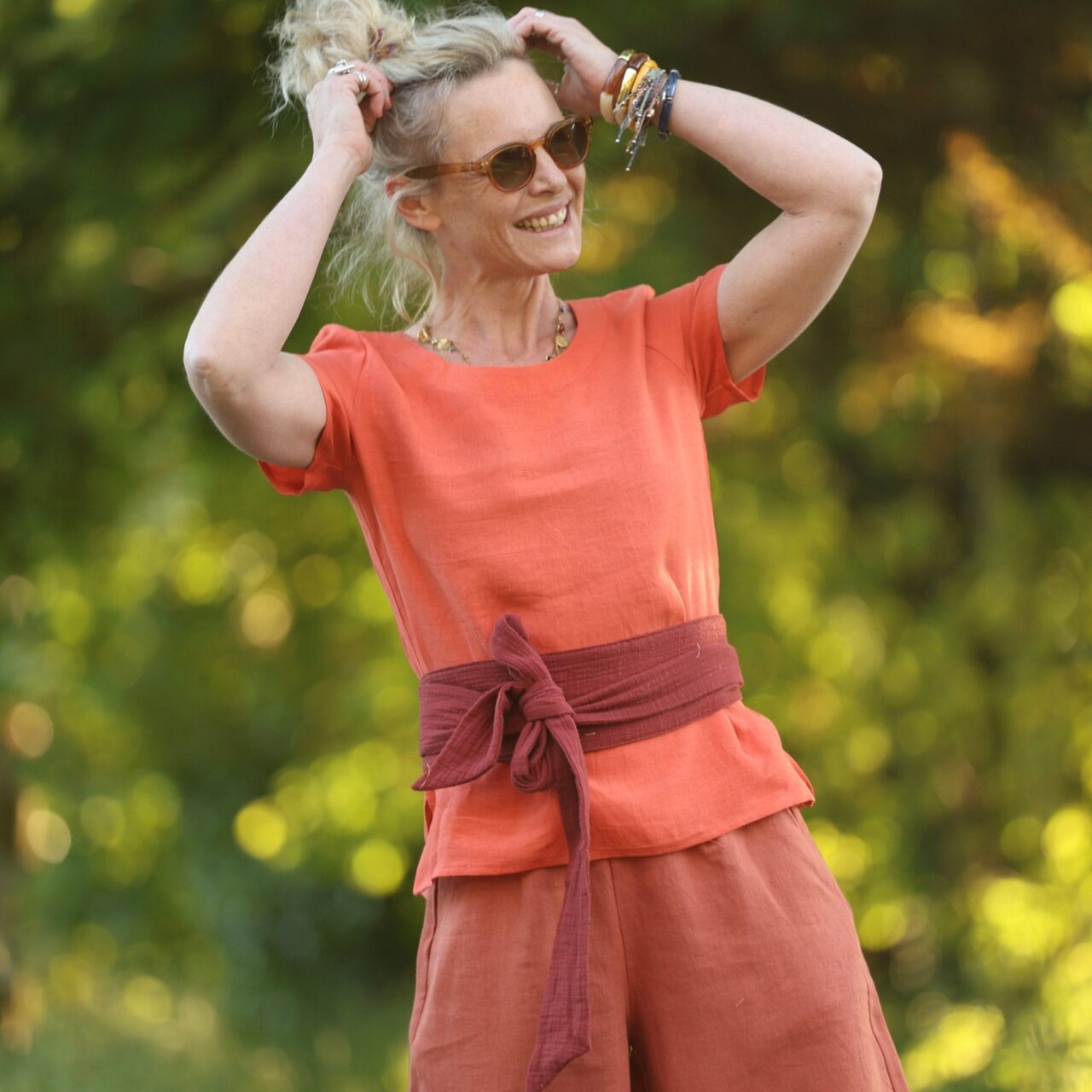 blouse emeline en lin orange crepuscule 9438412 Quintessence - Blouse Emeline en lin orange crépuscule – 3XL