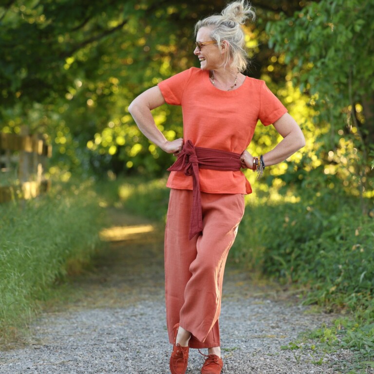 Quintessence - Blouse Emeline en lin orange crépuscule – 3XL