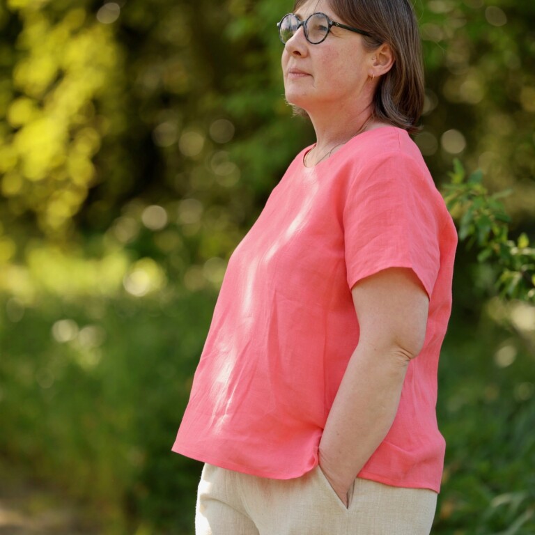 Quintessence - Blouse Emeline en lin rose corail – 3XL