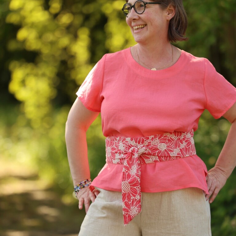 Quintessence - Blouse Emeline en lin rose corail – 3XL