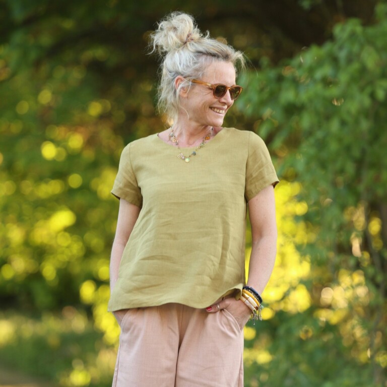Quintessence - Blouse Emeline en lin vert kiwi – 3XL