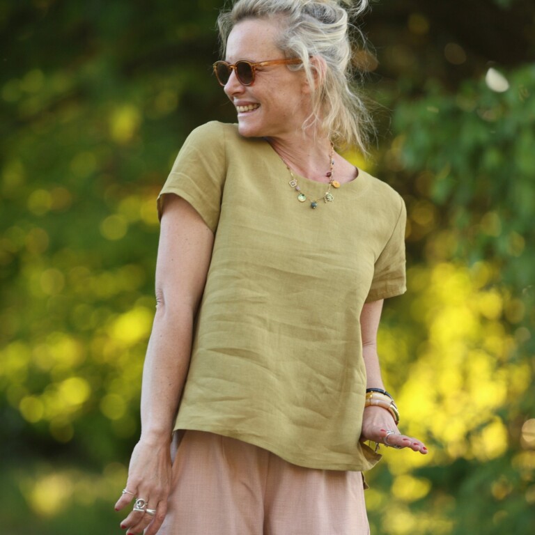 Quintessence - Blouse Emeline en lin vert kiwi – 3XL