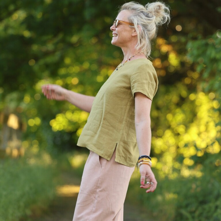 Quintessence - Blouse Emeline en lin vert kiwi – 3XL