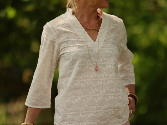 Quintessence - Blouse Madeleine – Broderie point de croix fleuri – XXL