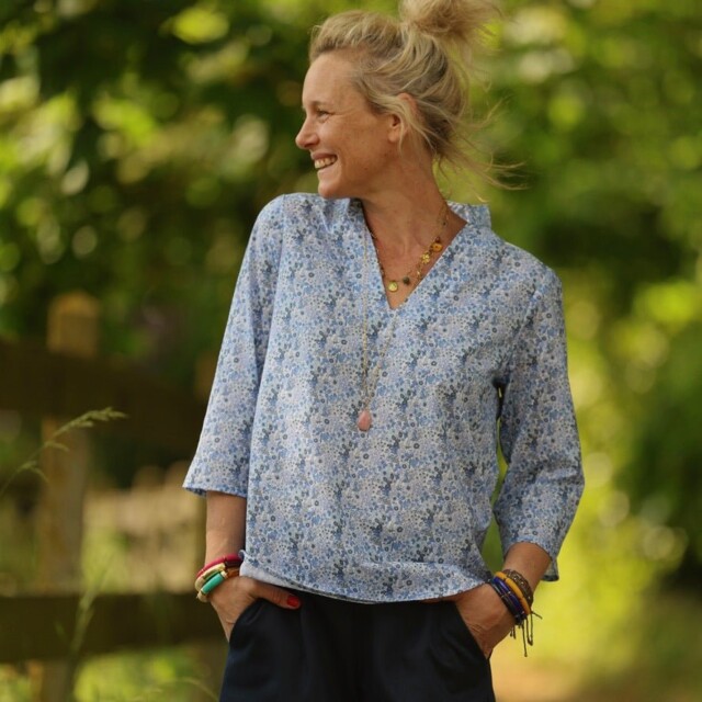 Quintessence - Blouse Madeleine – Coton Hortensia bleu – XL
