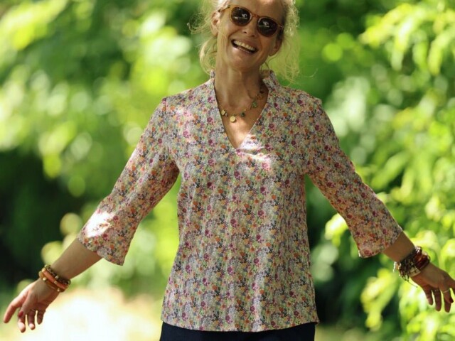 blouse madeleine coton hortensia rose 5860011 Quintessence - Blouse Madeleine – Coton Hortensia rose – XXL