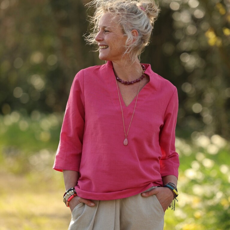 Quintessence - Blouse Madeleine – Coton/Lin Sorbet framboise – S