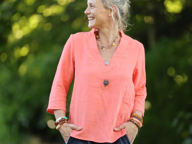 Quintessence - Blouse Madeleine – Double gaze de coton corail – XXL