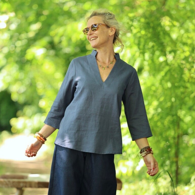 Quintessence - Blouse Madeleine – Lin bleu jean – XXL