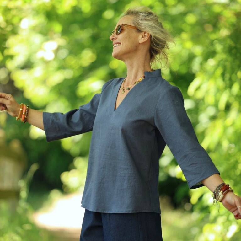 Quintessence - Blouse Madeleine – Lin bleu jean – XXL