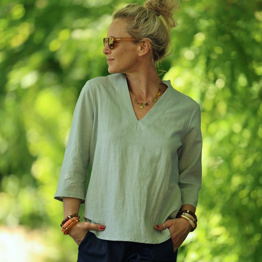 blouse madeleine lin vert deau 3689811 Quintessence - Blouse Madeleine – Lin vert d'eau – XXL