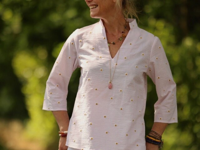 blouse madeleine seersucker raye rose paquerettes 7921894 Quintessence - Blouse Madeleine – Seersucker rayé rose & pâquerettes – XXL