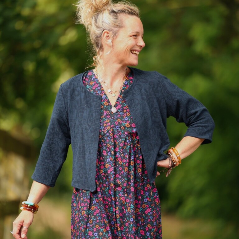 Meta SS25 - Boléro Ange - jacquard coton/lin marine – XXL