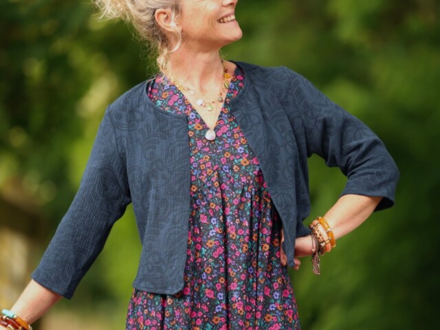 Meta SS25 - Boléro Ange - jacquard coton/lin marine – XXL