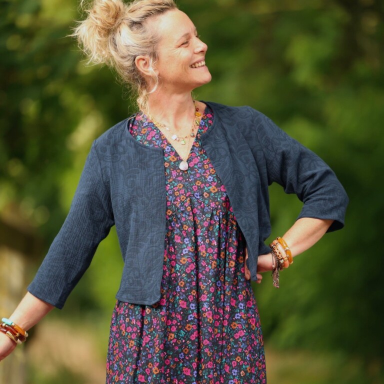 Meta SS25 - Boléro Ange - jacquard coton/lin marine – XXL