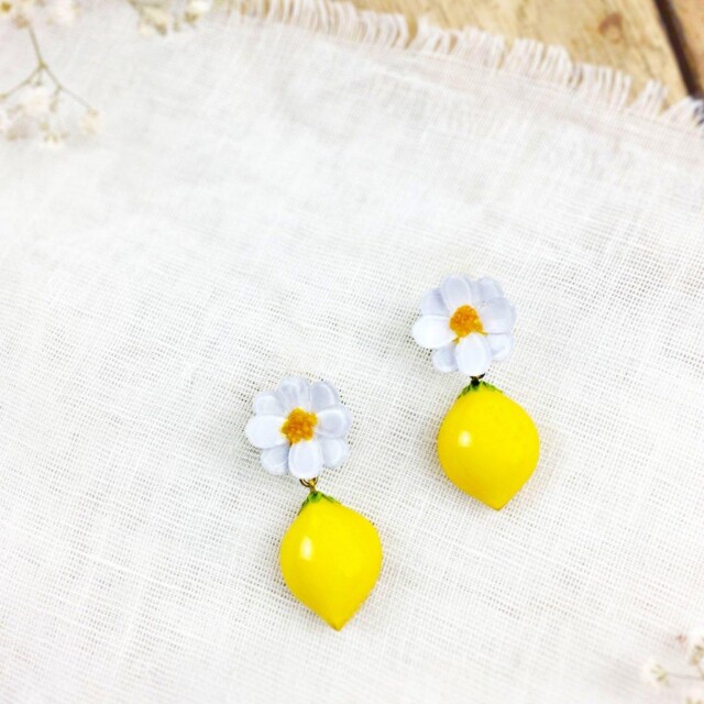 Ciléa Paris - Boucle d'oreille Citron Botanica – Fleur / Dormeuse (Oreilles percées)