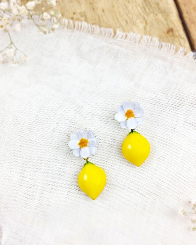 Ciléa Paris - Boucle d'oreille Citron Botanica – Fleur / Dormeuse (Oreilles percées)