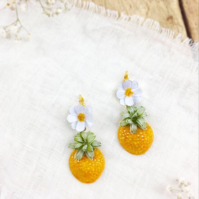 Ciléa Paris - Boucles d'oreilles Ananas Botanica – Fleur / Tige (Oreilles percées)