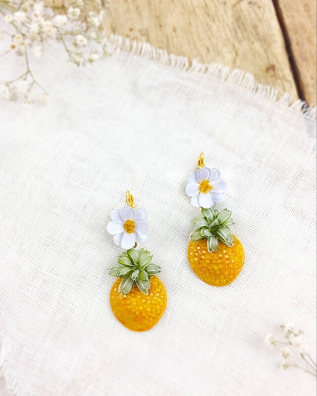Ciléa Paris - Boucles d'oreilles Ananas Botanica – Fleur / Tige (Oreilles percées)
