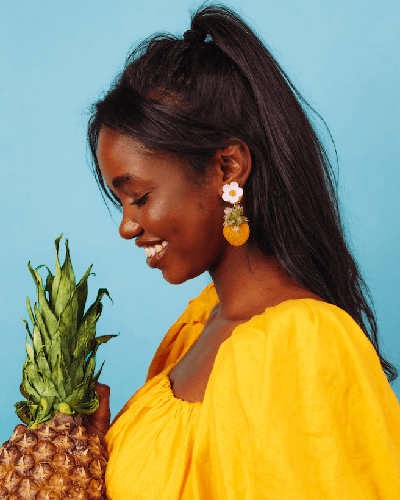 Ciléa Paris - Boucles d'oreilles Ananas Botanica – Fleur / Tige (Oreilles percées)