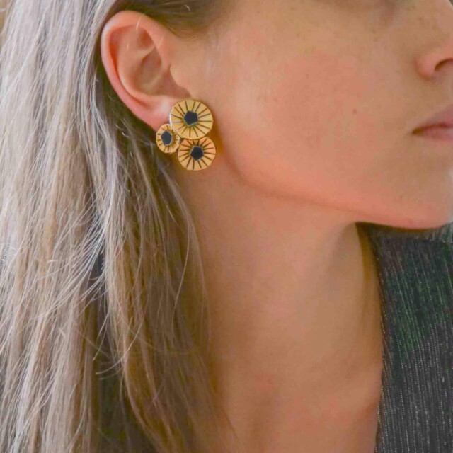 Ciléa Bijoux - Boucle d'oreille courte Kyoto - Petit – Noir / Tige (Oreilles percées)