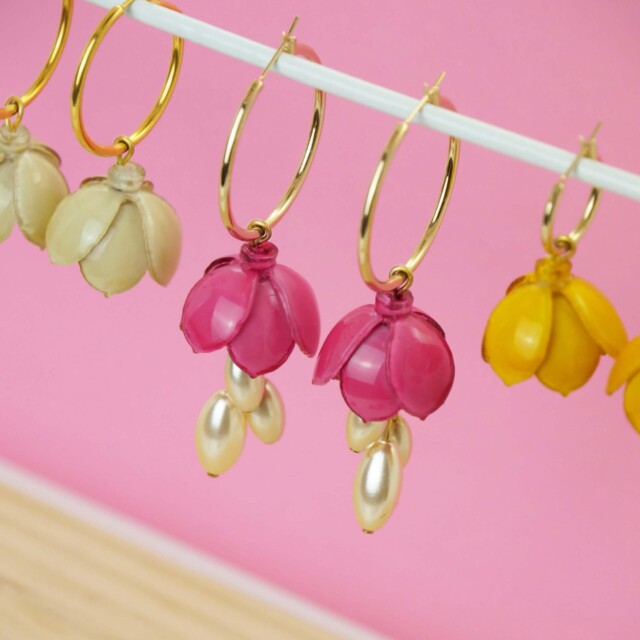 Ciléa Paris - Créoles Cécile avec perles – Blush / Grande argent