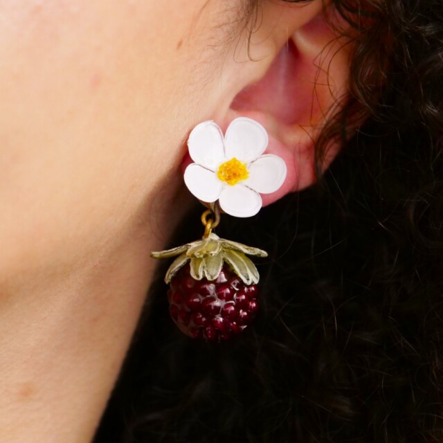 Ciléa Paris - Boucle d'oreille Framboise Botanica – Fleur / Dormeuse (Oreilles percées)