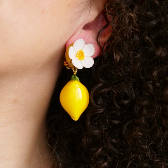 Ciléa Paris - Boucle d'oreille Citron Botanica – Fleur / Dormeuse (Oreilles percées)