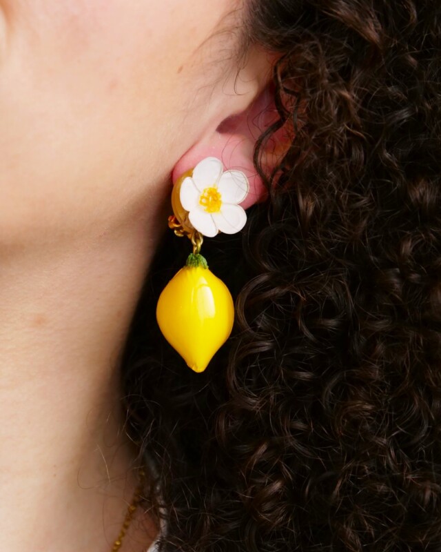 Ciléa Paris - Boucle d'oreille Citron Botanica – Fleur / Dormeuse (Oreilles percées)