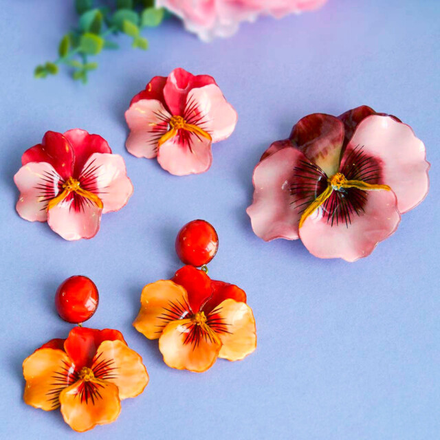 Ciléa Bijoux - Boucle d'oreille courte Pensée viola - Grand – Rouge / Clips