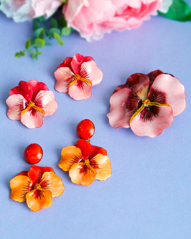 Ciléa Bijoux - Boucle d'oreille courte Pensée viola - Grand – Rouge / Clips