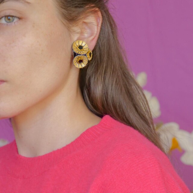 Ciléa Bijoux - Boucle d'oreille courte Kyoto - Petit – Noir / Tige (Oreilles percées)