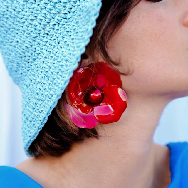 Ciléa Bijoux - Boucle d'oreille La Baule – Bleu / Clip (oreilles non percées)