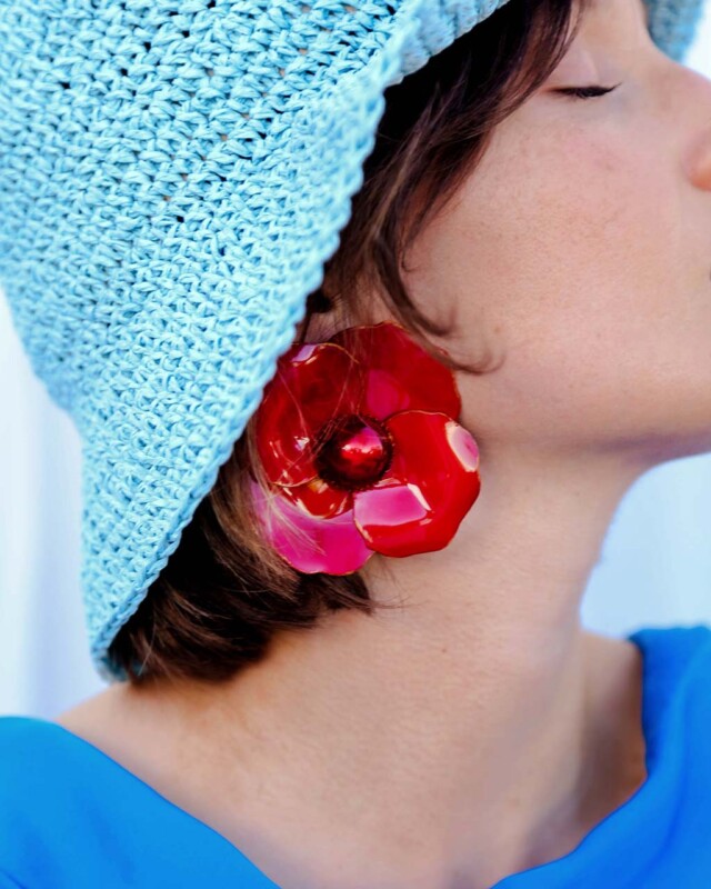 Ciléa Bijoux - Boucle d'oreille La Baule – Bleu / Clip (oreilles non percées)