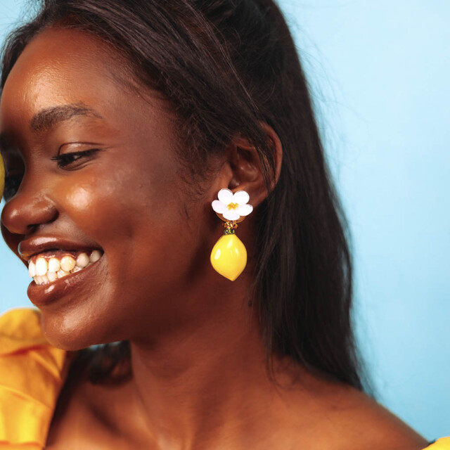 Ciléa Paris - Boucle d'oreille Citron Botanica – Fleur / Dormeuse (Oreilles percées)