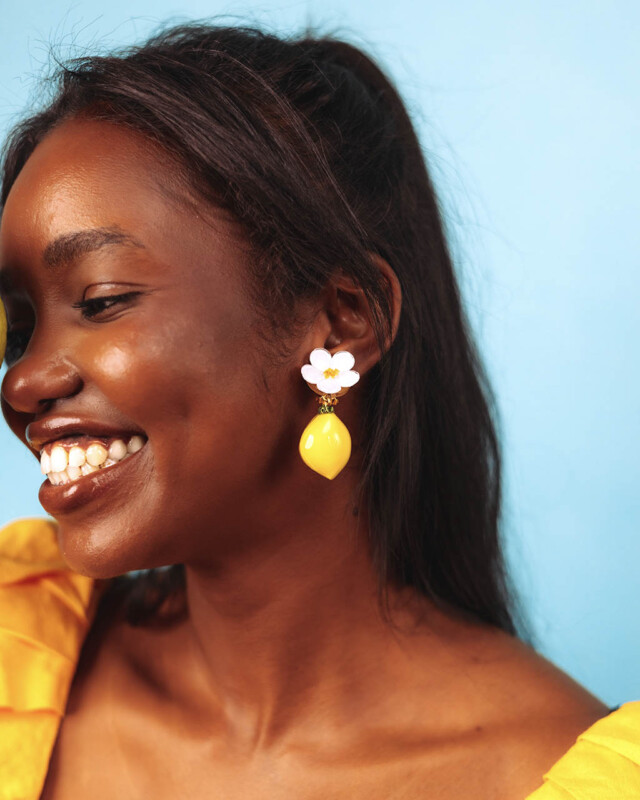 Ciléa Paris - Boucle d'oreille Citron Botanica – Fleur / Dormeuse (Oreilles percées)