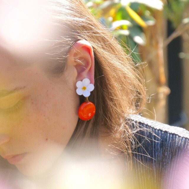 Ciléa Paris - Boucles d'oreilles Orange Botanica – Feuille / Dormeuse (Oreilles percées)