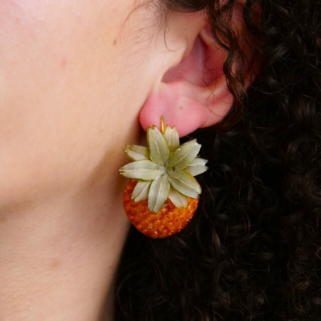 Ciléa Paris - Boucles d'oreilles Ananas Botanica – Fleur / Tige (Oreilles percées)