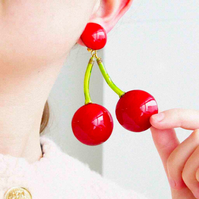 Ciléa Bijoux - Boucles d'oreilles pendantes Cerises - Maxi – Tiges (oreilles percées)