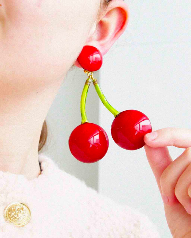 Ciléa Bijoux - Boucles d'oreilles pendantes Cerises - Maxi – Tiges (oreilles percées)
