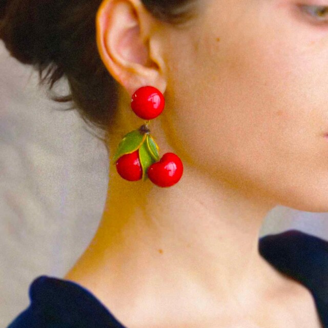 Ciléa Paris - Boucles d’oreilles pendantes cerises Napoléon – Tige (Oreilles percées)