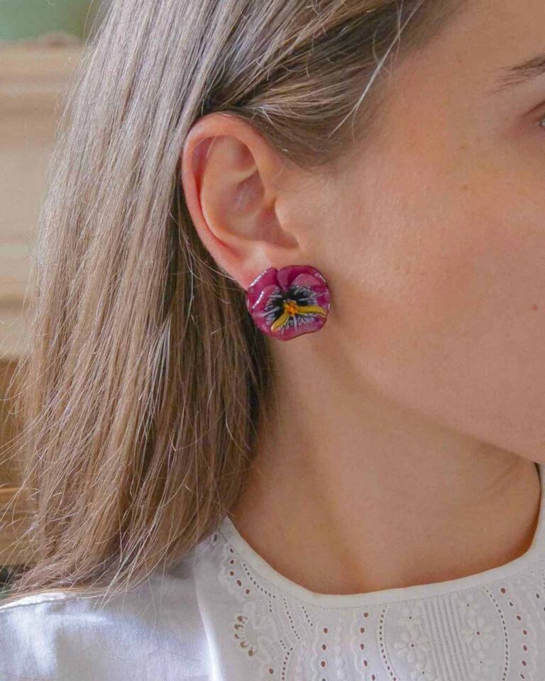 Ciléa Paris - Boucles d'oreilles Pensée - Mini – Vert / Dormeuse (Oreilles percées)