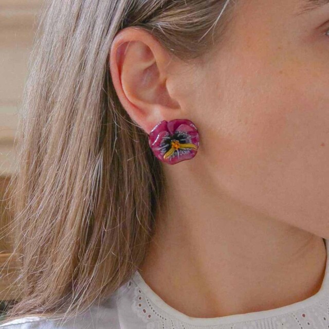 Ciléa Paris - Boucles d'oreilles Pensée - Mini – Vert / Dormeuse (Oreilles percées)