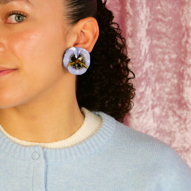 Ciléa Paris - Boucles d'oreilles courtes Pensée - Petit – Édition limitée - Bleu Canard / Dormeuse (Oreilles percées)