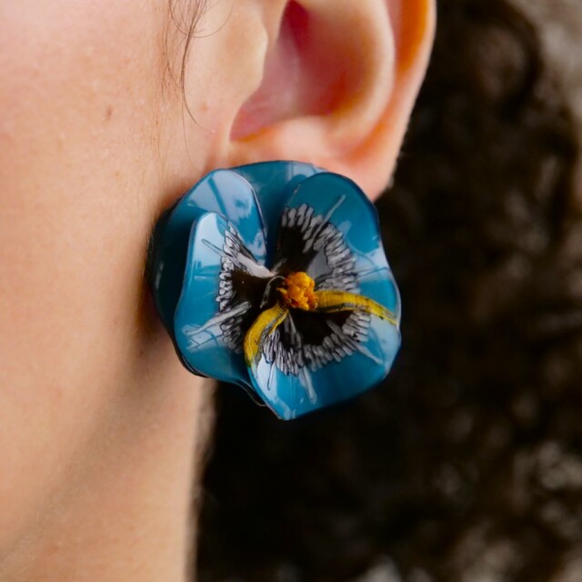Ciléa Paris - Boucles d'oreilles courtes Pensée - Petit – Édition limitée - Bleu Canard / Dormeuse (Oreilles percées)