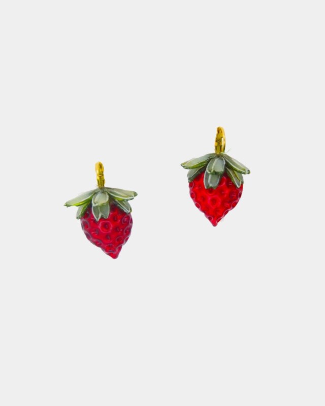 Ciléa Paris - Boucle d'oreille Fraise Botanica – Fleur / Tige (Oreilles percées)