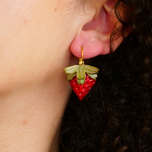 Ciléa Paris - Boucle d'oreille Fraise Botanica – Fleur / Tige (Oreilles percées)